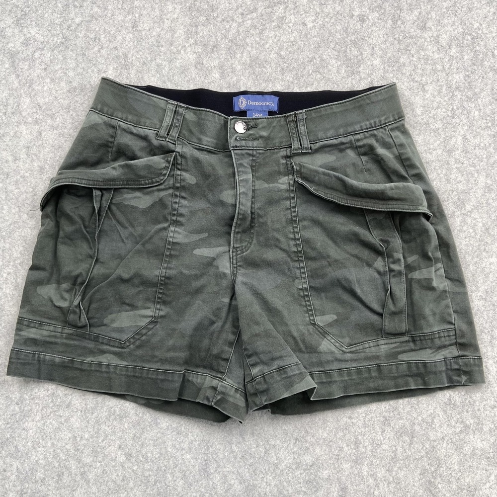 Democracy Cargo Shorts Womens 14W (31x5) Green Camo Twill Stretch Ab Solution
